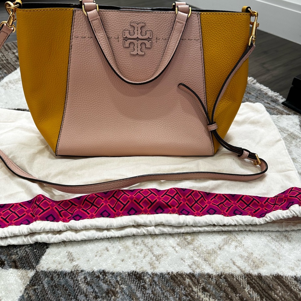 Stylish Pink and Yellow Tori Burch tote